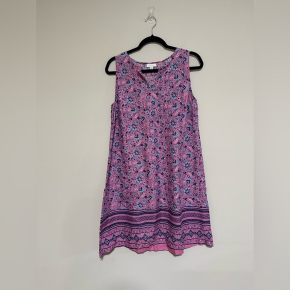 J. Jill Love Linen Pink/Blue Floral Mini Dress Medium Petite Party Wedding - Picture 1 of 10